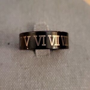 Black Roman Numerals Metal Wedding Band